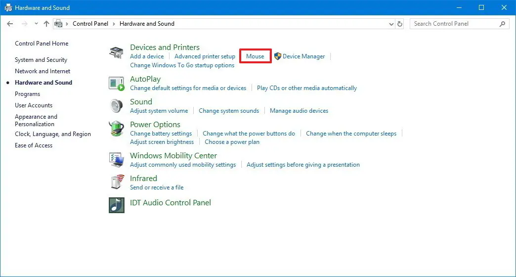 控制面板硬件鼠標禁用觸摸板Windows 10