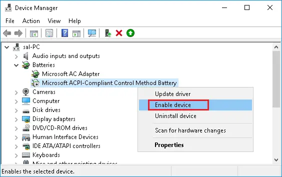 啟用Windows 10中缺少的Microsoft acpi兼容控件電池圖標
