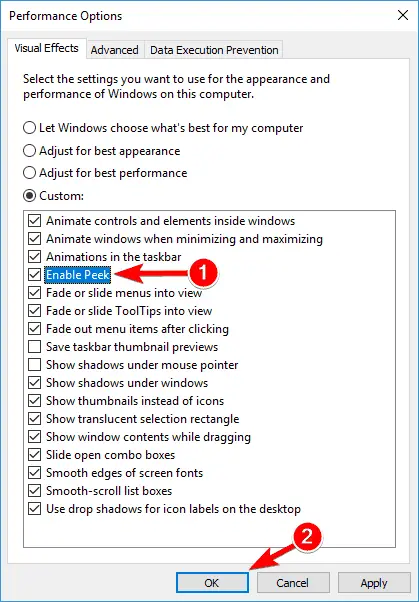 啟用peek alt選項卡在Windows中不起作用