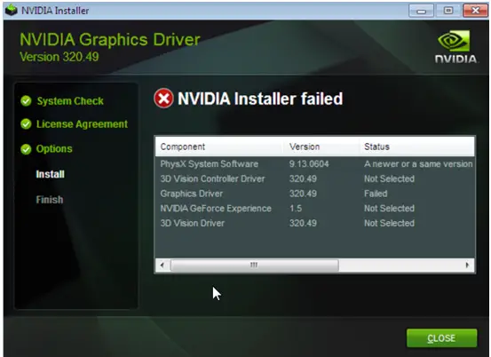 NVIDIA驅動安裝失敗