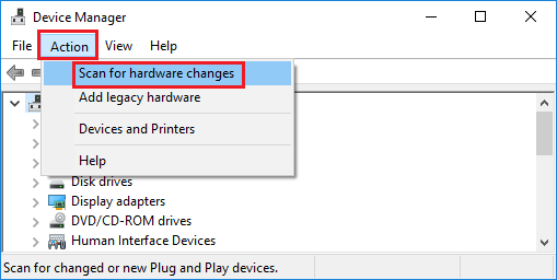 掃描硬件更改在Windows 10中缺少的battry圖標