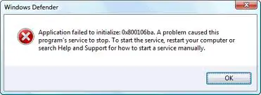 Windows Defender 0x800106ba 錯誤代碼應用程序無法初始化解決方案