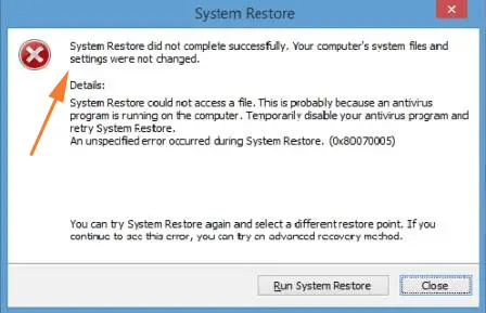 系統還原未在 Windows 8 上成功完成