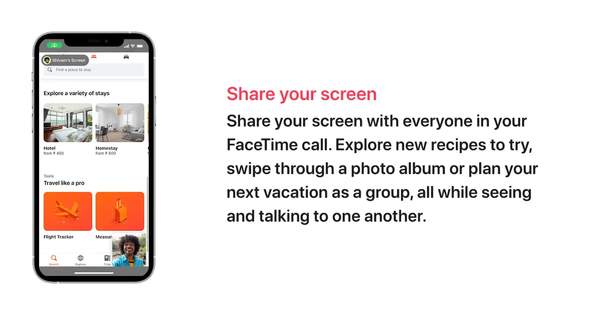 使用 iPhone、iPad 或 Mac 在 FaceTime 上共享屏幕