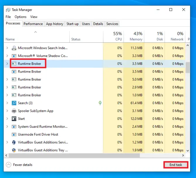 Ending Runtime Broker Manager