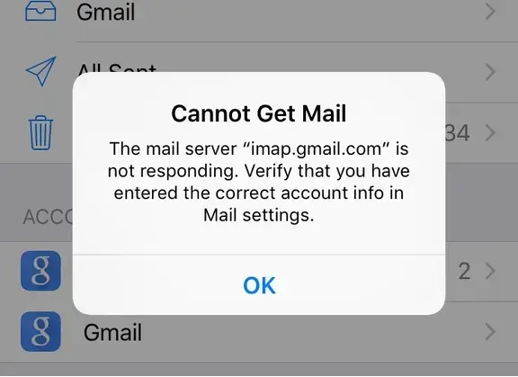 無法獲取郵件：iPhone 上的 IMAP 沒有響應錯誤