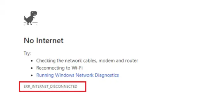 谷歌瀏覽器中顯示的 Err_Internet_Disconnected 錯誤消息