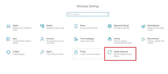 Windows 10 中的更新和安全設置