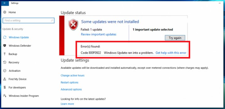 0x800f0922 Windows更新錯誤信息