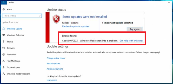 0x800f0922 Mensagem de erro do Windows Update