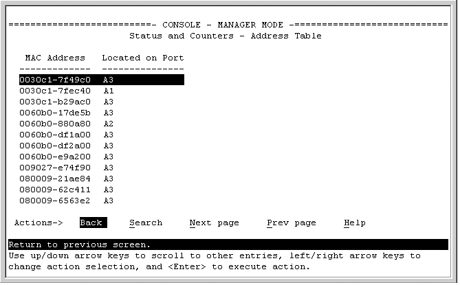 MAC 地址和相應物理端口的表。