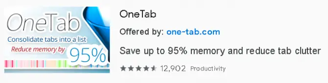 OneTab extension para sa Google Chrome