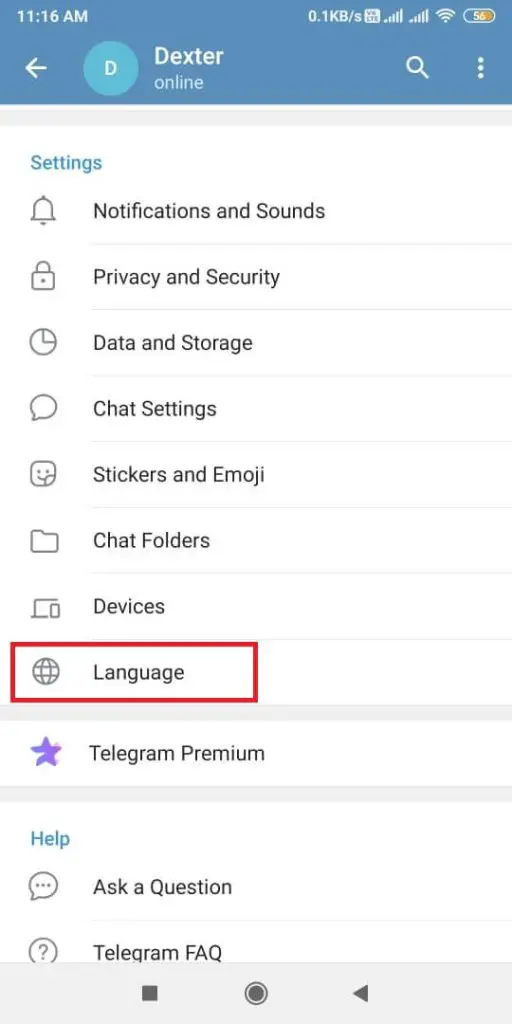 選擇語言以在 Telegram 上進行更改