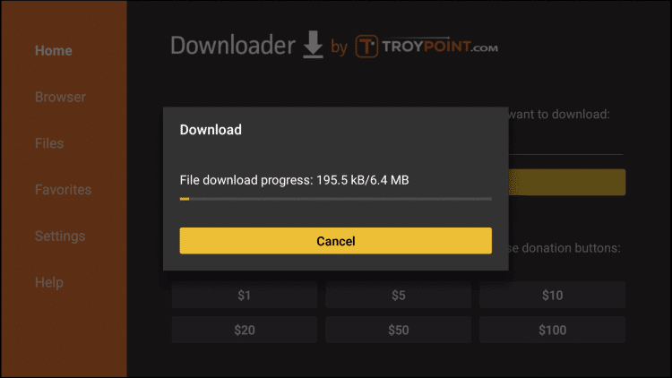 等待 TiviMate apk 文件在 Firestick 上下載。