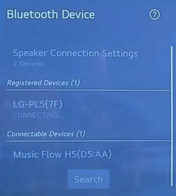 在 LG 電視上選擇您的藍牙設備