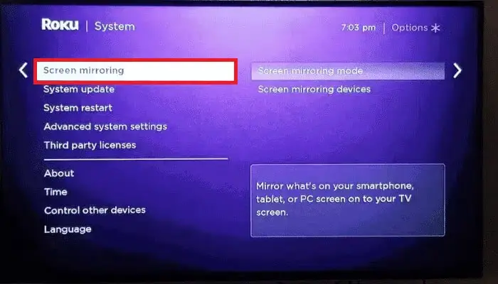 點擊鏡像選項以在沒有 Chromecast 的情況下將 Android 屏幕投射到電視