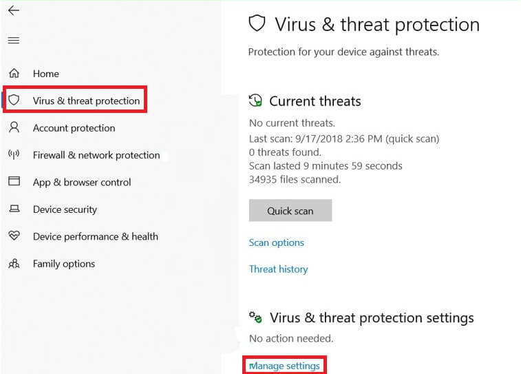 選擇 Virus & Treat Protection 選項。
