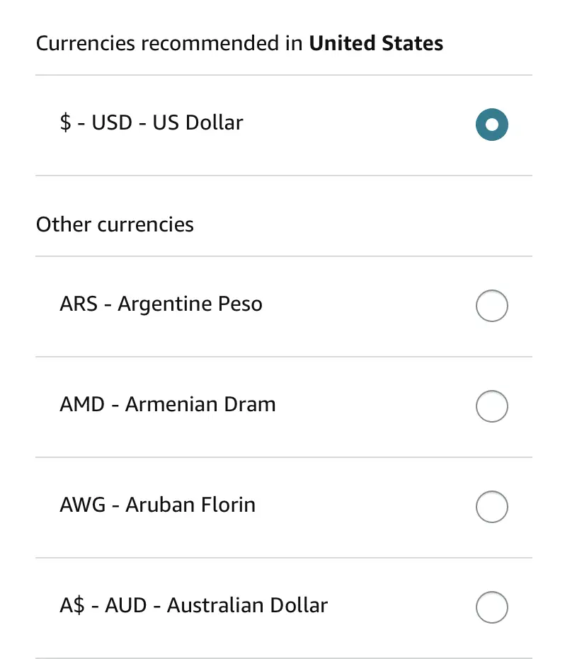 如何在亞馬遜應用程序上更改貨幣