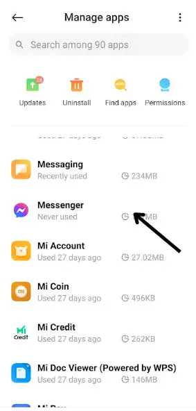 選擇 Messenger 以清除 Android 上的緩存
