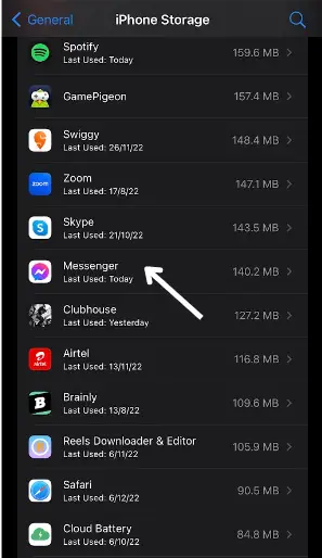 選擇 Messenger 清除緩存