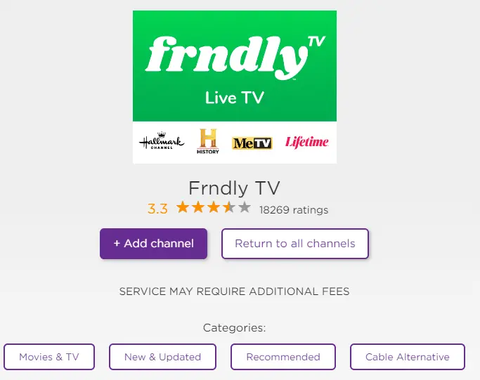 點擊添加頻道以在 Roku 上安裝 Frndly TV