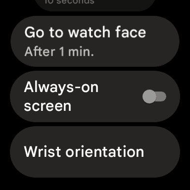 點擊切換開關以關閉 Google Pixel Watch 上的常亮顯示 