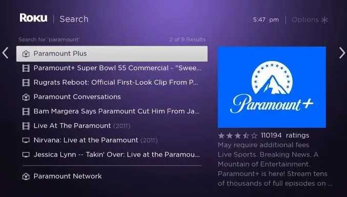 將 Paramount Plus 頻道添加到 Sharp Roku TV。 