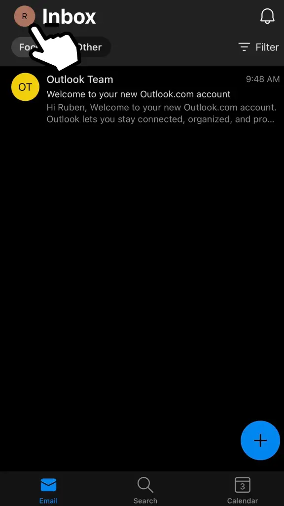 單擊配置文件圖標以更改 Outlook 上的簽名