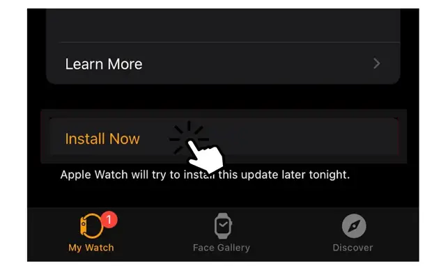 單擊立即安裝選項以更新 Apple Watch