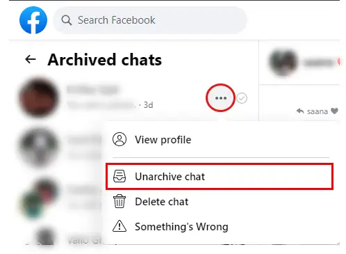 在 Messenger 上取消存檔消息 - 單擊取消存檔