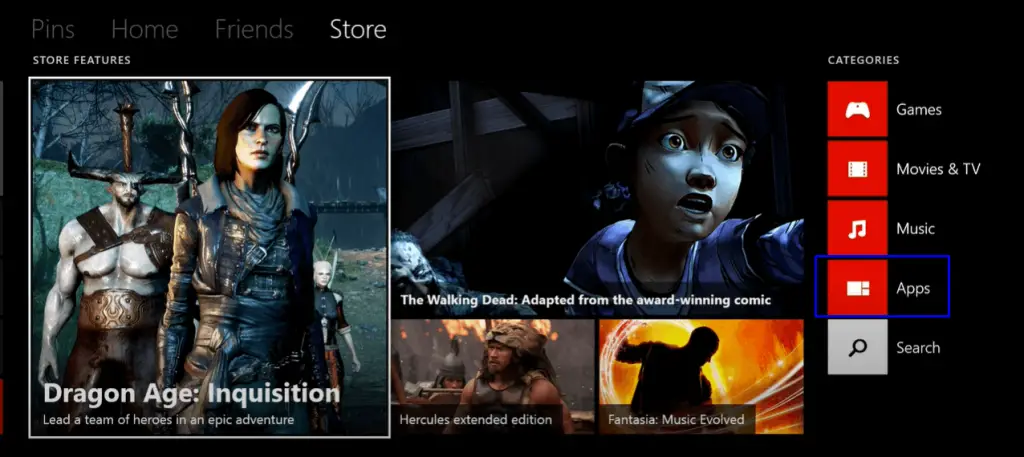 在 Xbox One 中選擇應用程序 - Xbox One 上的 Vudu