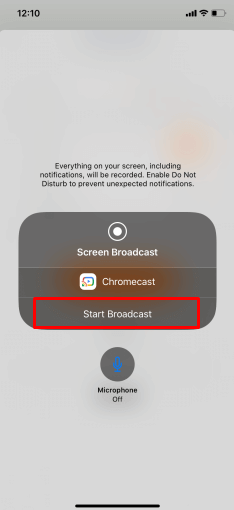 選擇開始廣播將 iPhone 屏幕鏡像到電視