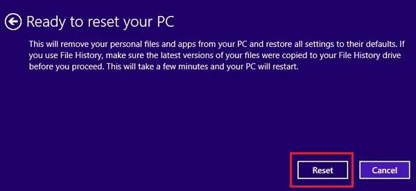 恢復出廠設置 Windows 8