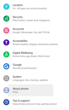 點擊關於電​​話選項 - 如何在 Android 上進行屏幕錄製