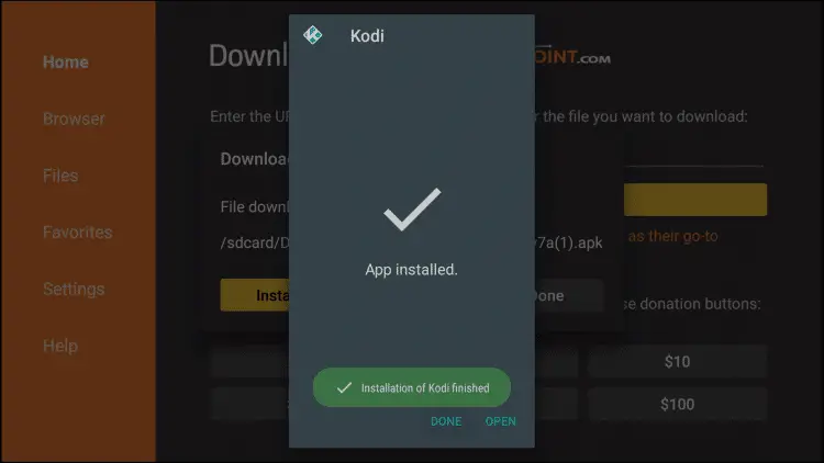 Firestick 上的 Kodi 使用下載器應用程序