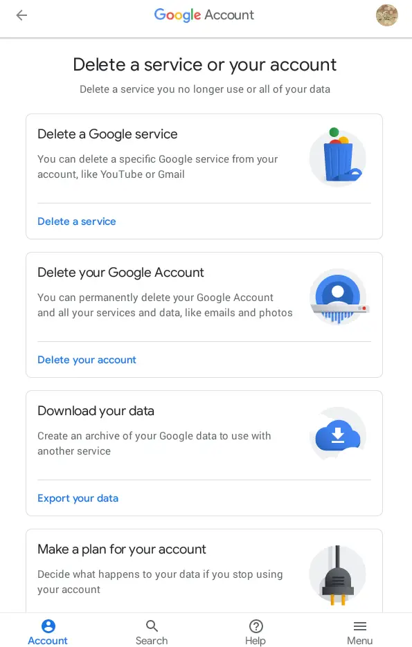 選擇刪除您的 Google 帳戶