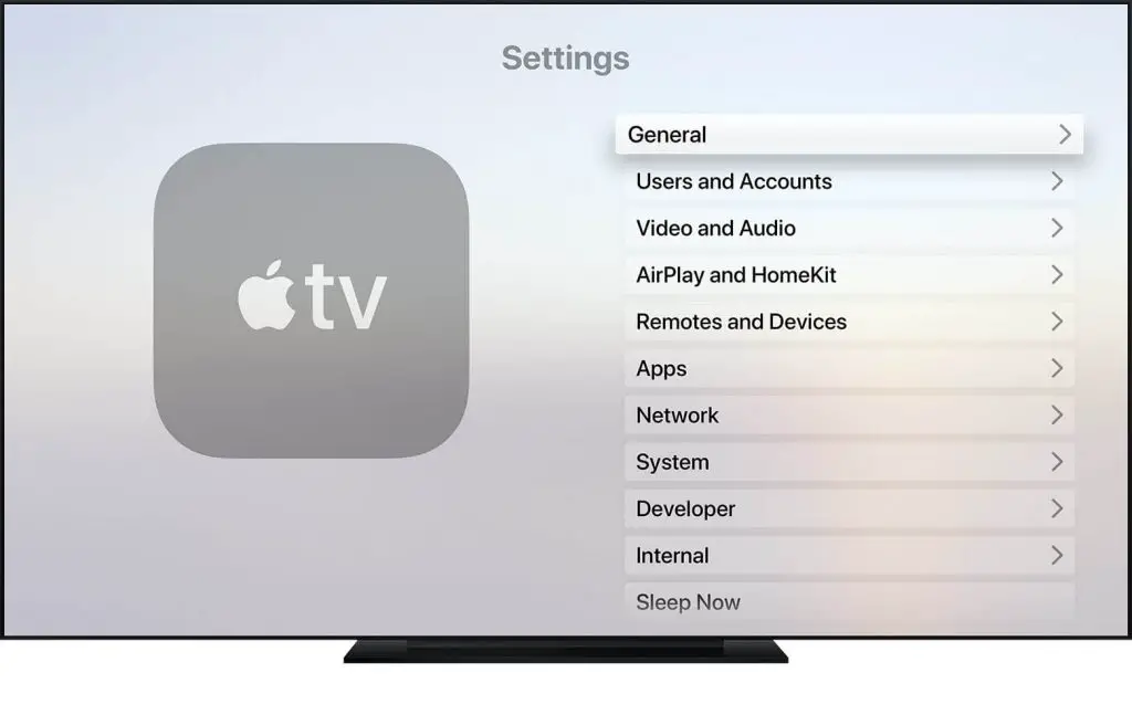 從 Apple TV 菜單中選擇通用