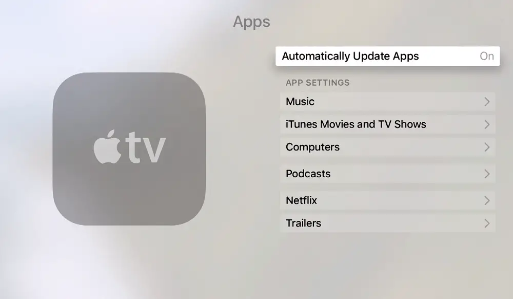自動更新 Apple TV 上的應用程序 