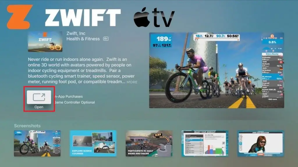   Apple TV 上的 Zwift
