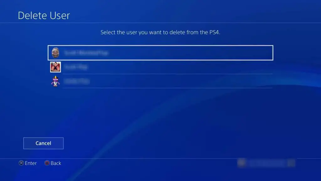 在 PS4 上刪除用戶