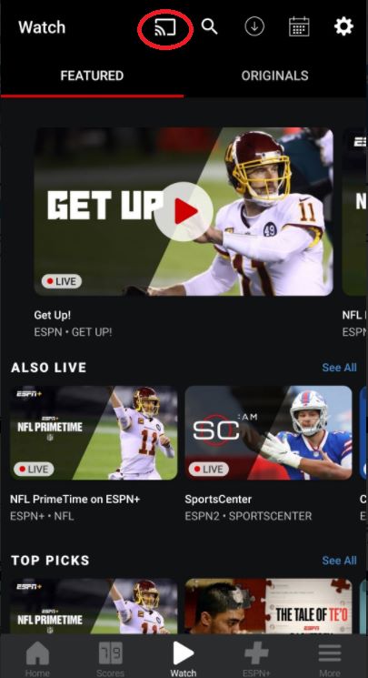 Transmita o aplicativo ESPN para Vizio TV