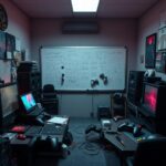 Game-development-workspace-with-notes-and-diagrams