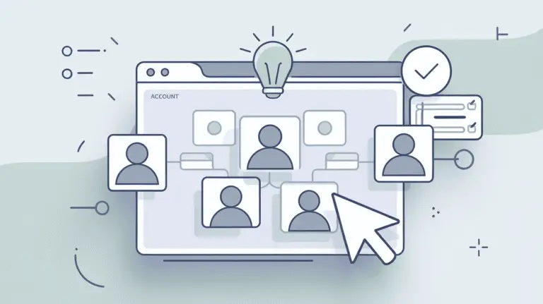 Auf dem Windows 11-Desktop werden mehrere Benutzerprofil-ICOs angezeigt, über denen das Einstellungssymbol schwebt, das die einfachen Schritte zum Anzeigen aller Benutzerkonten anzeigt.