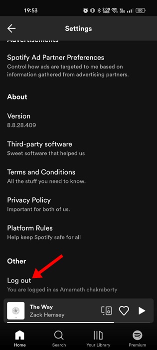 登錄Spotify並再次登錄