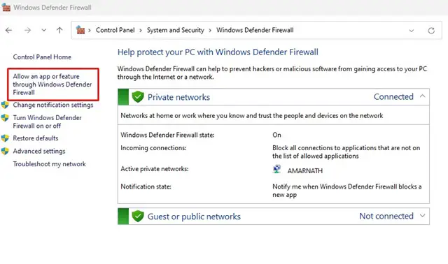 通過Windows Defender防火牆允許應用程序或功能