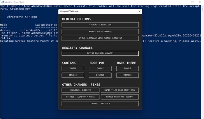 Windows10Debloater接口