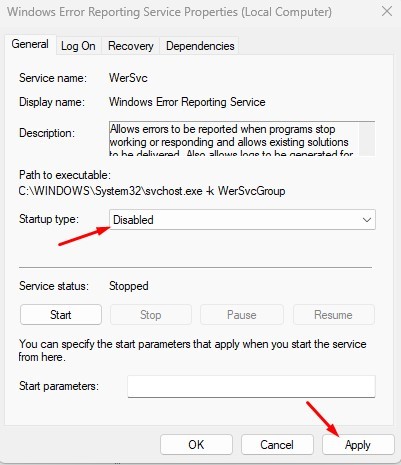 禁用Windows錯誤報告