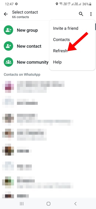 刷新WhatsApp聯繫人