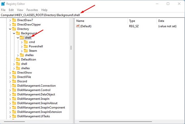 計算機\ hkey_classes_root \ Directory \ Background \ Shell