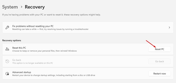 重置Windows 11 PC